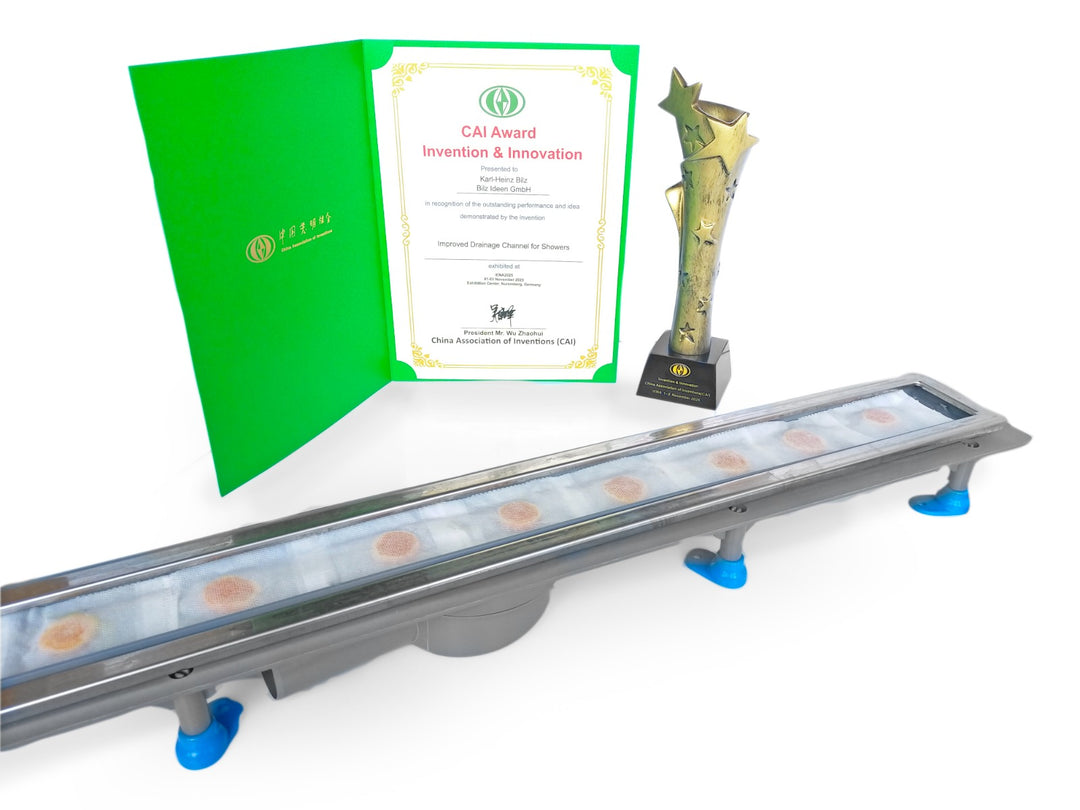 CAI-Innovationspreis mit Urkunde, Trophäe und Duschrinnen-Fee